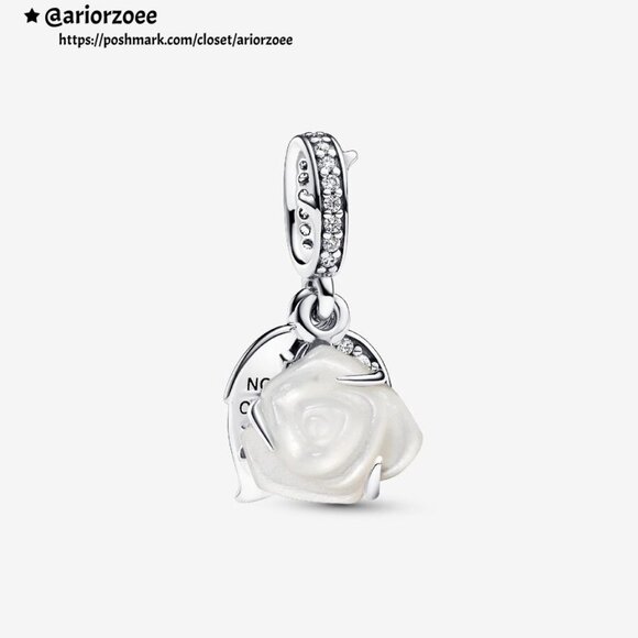 Pandora White Rose in Bloom Double Dangle Charm - Picture 1 of 2
